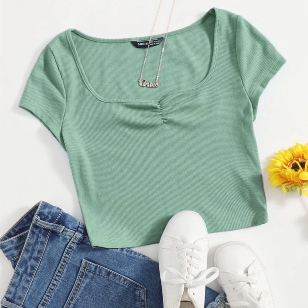 NWOT Pale green short sleeve crop top